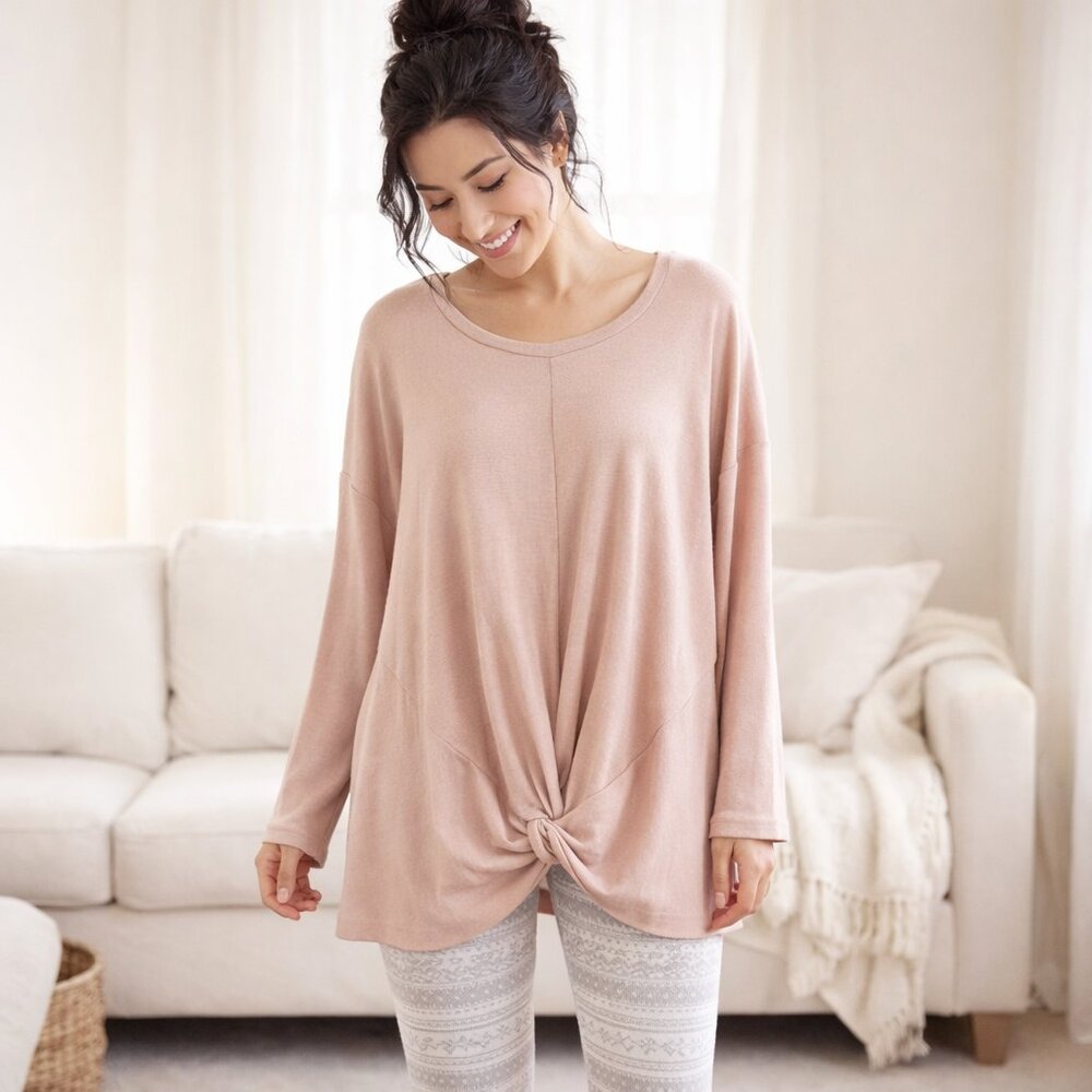 NWT Stylus Twist-Hem Long-Sleeve (XXL) Knit Tunic Top in Winter Rose Pink